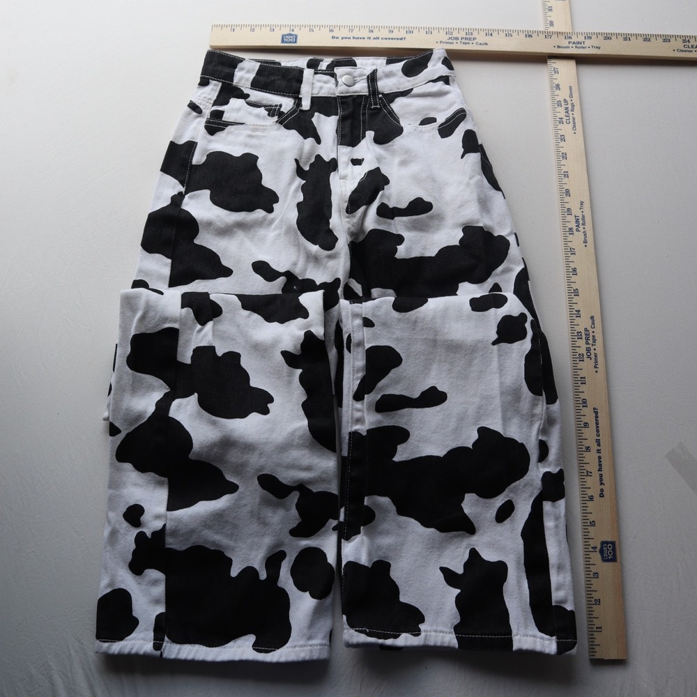 Shein Cow Print Jeans Women Straight Leg Western High Waist XS #123 RuvieT